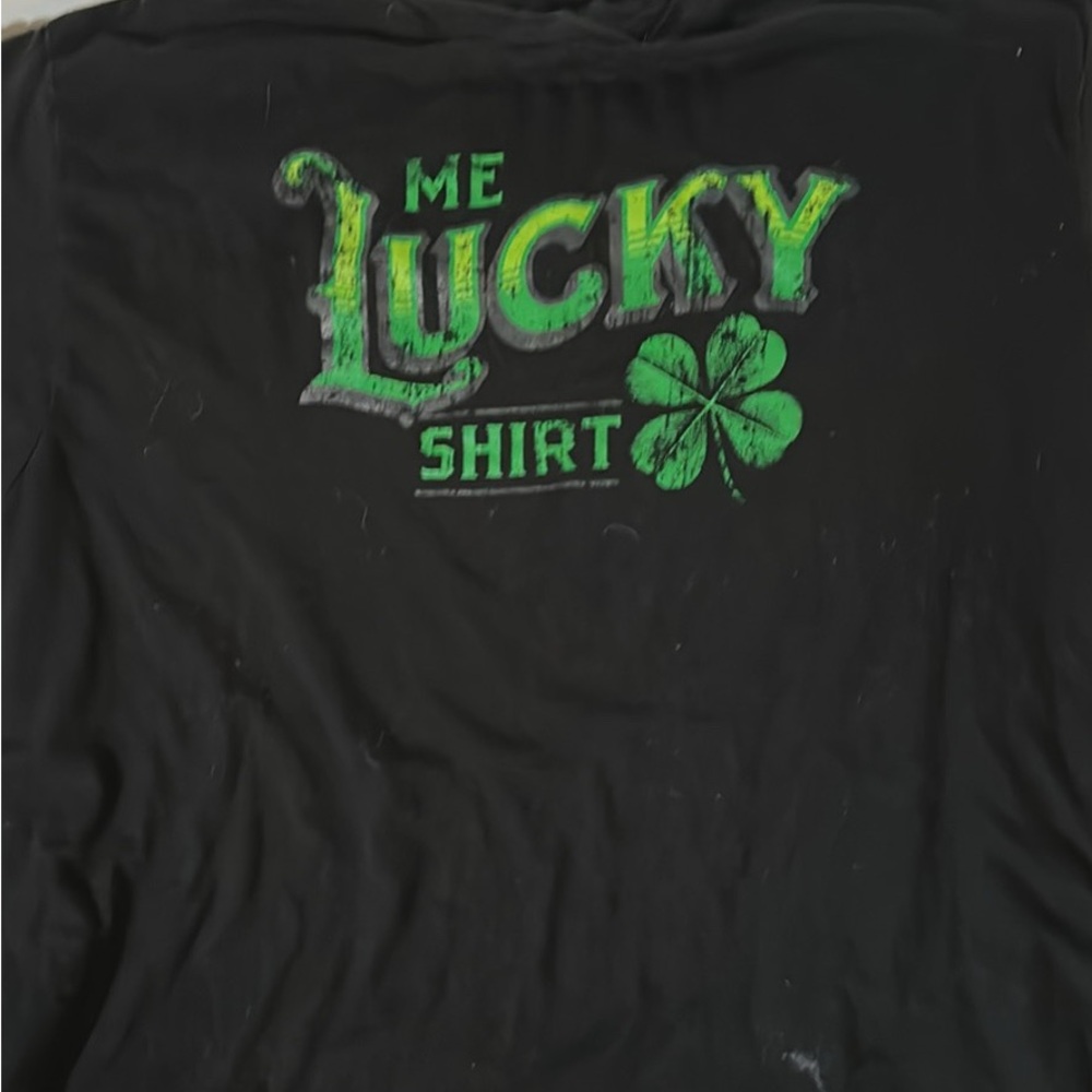 Black 'Me Lucky Shirt' with Green Accents